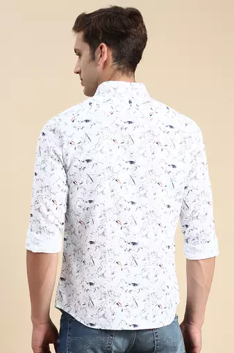 men's long sleeves abstract white shirt