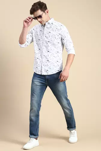 men's long sleeves abstract white shirt