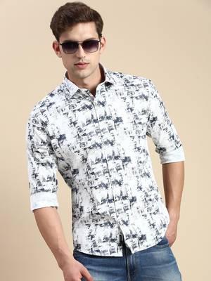 men's long sleeves abstract white shirt 1