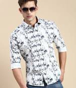 men's long sleeves abstract white shirt