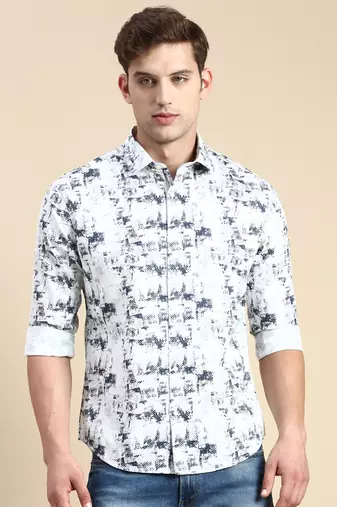 men's long sleeves abstract white shirt