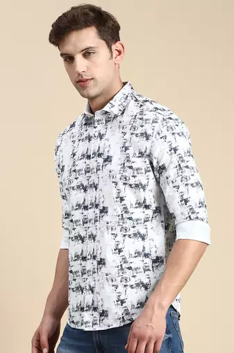 men's long sleeves abstract white shirt