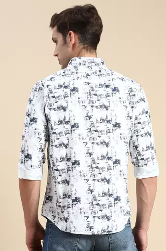 men's long sleeves abstract white shirt