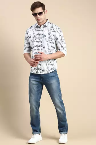 men's long sleeves abstract white shirt