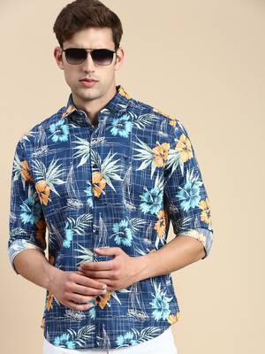 men's long sleeves abstract teal shirt 1