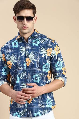 men's long sleeves abstract teal shirt