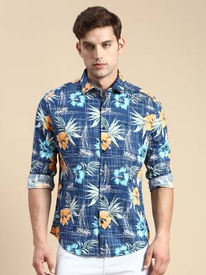 men's long sleeves abstract teal shirt 2