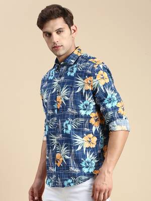 men's long sleeves abstract teal shirt 3