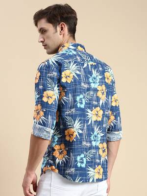 men's long sleeves abstract teal shirt 4