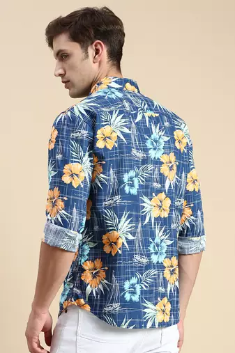 men's long sleeves abstract teal shirt