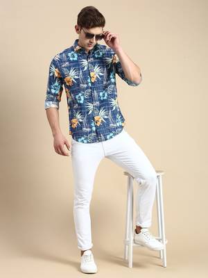 men's long sleeves abstract teal shirt 5