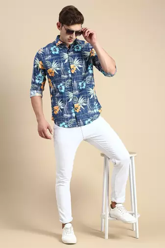 men's long sleeves abstract teal shirt