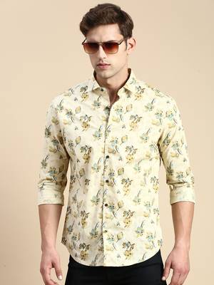 men's long sleeves floral beige shirt 1