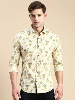 men's long sleeves floral beige shirt 2
