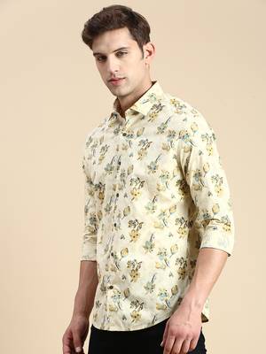 men's long sleeves floral beige shirt 3