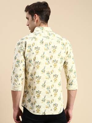 men's long sleeves floral beige shirt 4