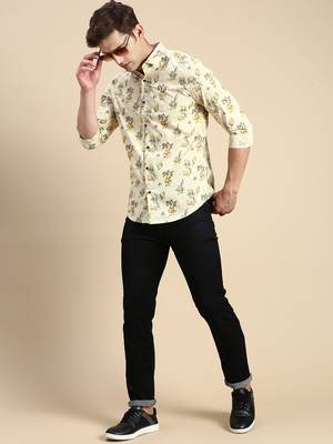 men's long sleeves floral beige shirt 5