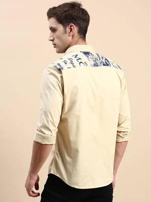 men's long sleeves typography khaki shirt 3