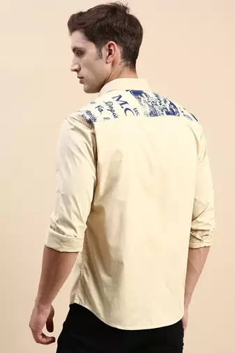 men's long sleeves typography khaki shirt
