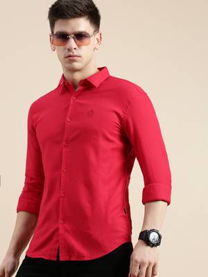 men's long sleeves solid red shirt 1