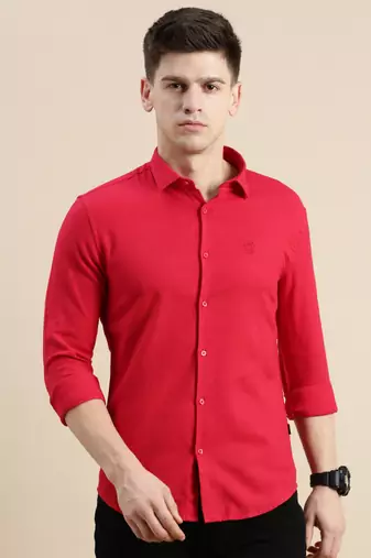 men's long sleeves solid red shirt