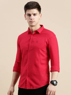 men's long sleeves solid red shirt 3