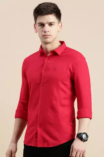 men's long sleeves solid red shirt