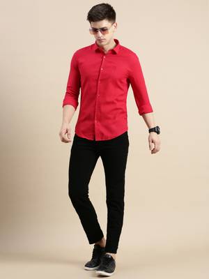 men's long sleeves solid red shirt 5