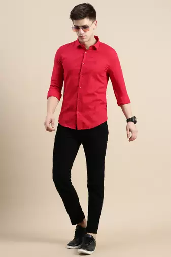 men's long sleeves solid red shirt