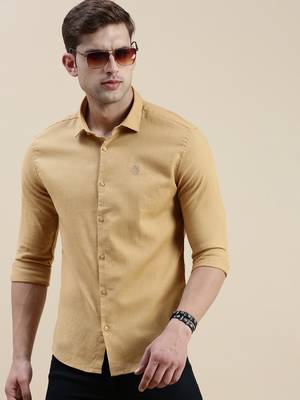Showoff men's long sleeves solid khaki shirt 1