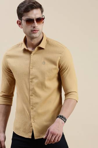 Showoff men's long sleeves solid khaki shirt