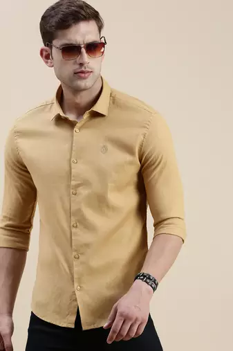 Showoff men's long sleeves solid khaki shirt