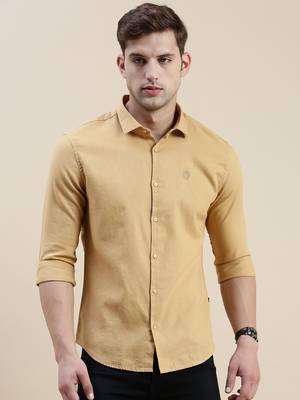 Showoff men's long sleeves solid khaki shirt 2