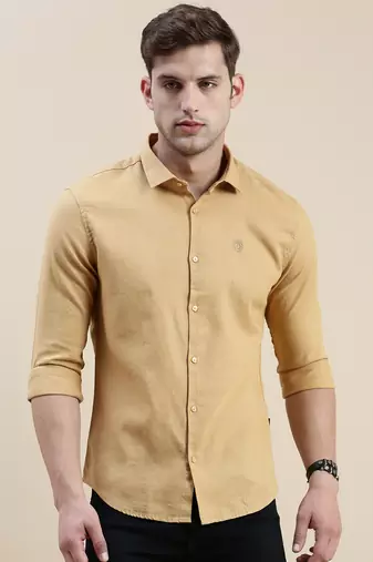 Showoff men's long sleeves solid khaki shirt