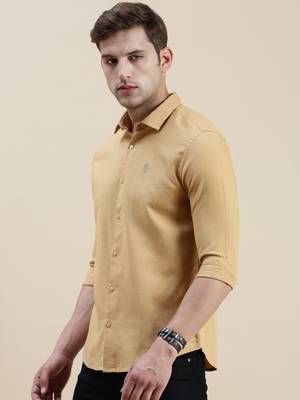 Showoff men's long sleeves solid khaki shirt 3