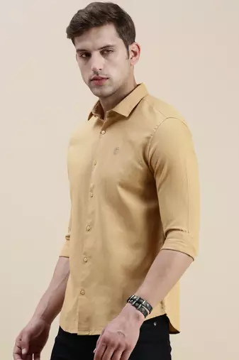 Showoff men's long sleeves solid khaki shirt