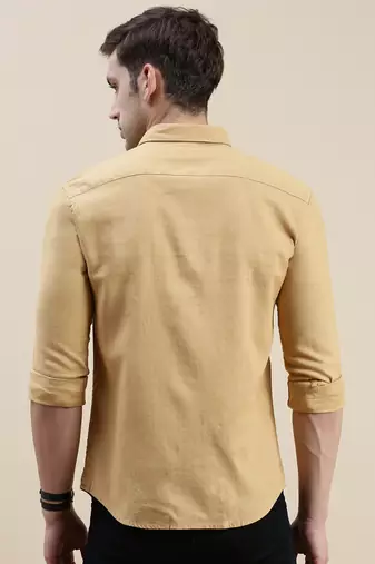 Showoff men's long sleeves solid khaki shirt