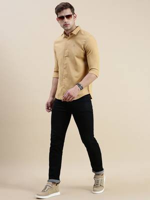 Showoff men's long sleeves solid khaki shirt 5