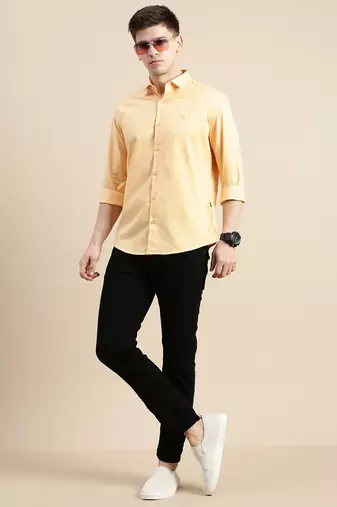 men's long sleeves solid orange shirt