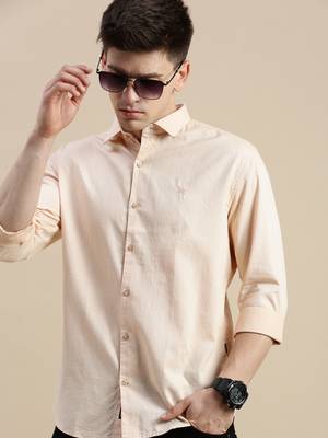 men's long sleeves solid peach shirt 1