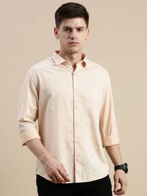 men's long sleeves solid peach shirt 2