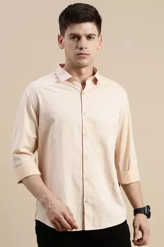 men's long sleeves solid peach shirt