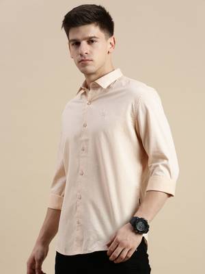 men's long sleeves solid peach shirt 3