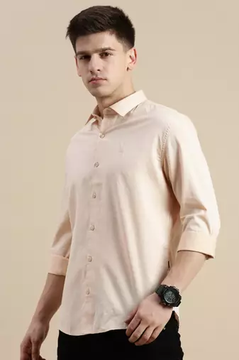 men's long sleeves solid peach shirt