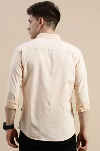 men's long sleeves solid peach shirt