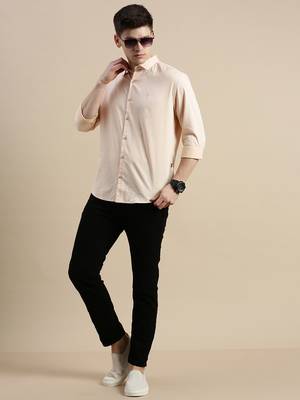 men's long sleeves solid peach shirt 5