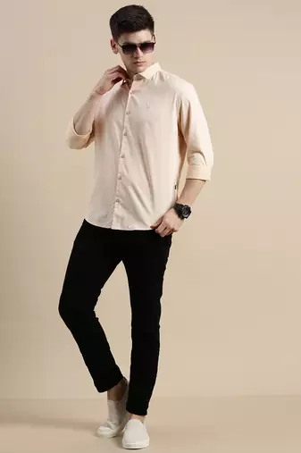 men's long sleeves solid peach shirt