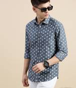 men's long sleeves polka dots blue shirt