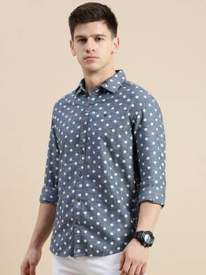 men's long sleeves polka dots blue shirt 3