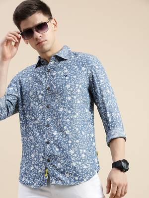 men's long sleeves floral blue shirt 1